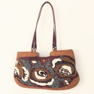 Jamin Puech Paris Brown and Burgundy Handmade Beaded Satchel